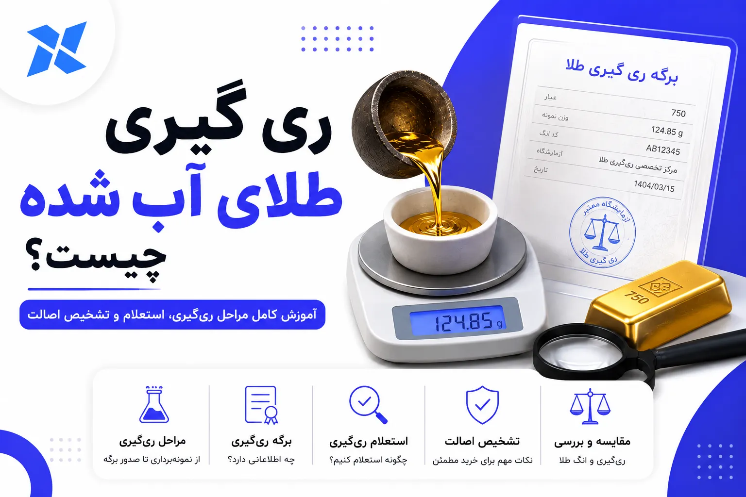 ری گیری طلای آب شده چیست؟ آموزش کامل مراحل، استعلام، برگه ری‌گیری و تشخیص اصالت