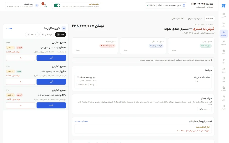 حواله در پنل مدیریت ضربدر همکار